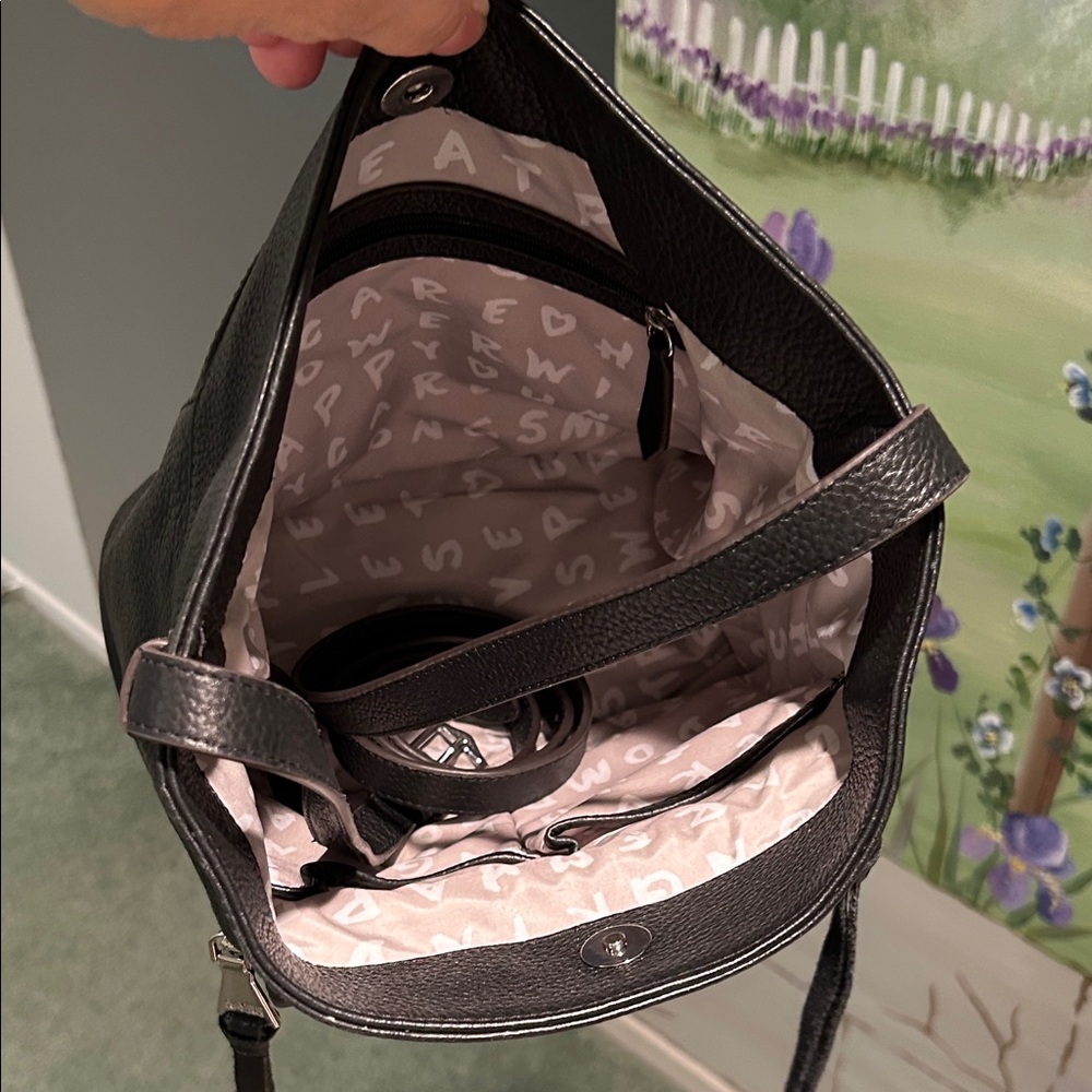 Aimee Kestenberg Elation Black Pebble Leather Crossbody/Bucket Bag - Picture 11 of 15